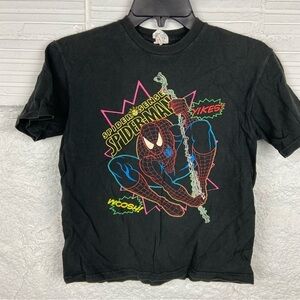 DELTA black cotton short sleeve spider sense spider-man colorful faded shirt M